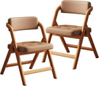 Folding Chairs with Padded Seats, Carbon Steel Bracket Folding Set of 2, Extra for Guests Kitchen, Bedroom,(Brown)