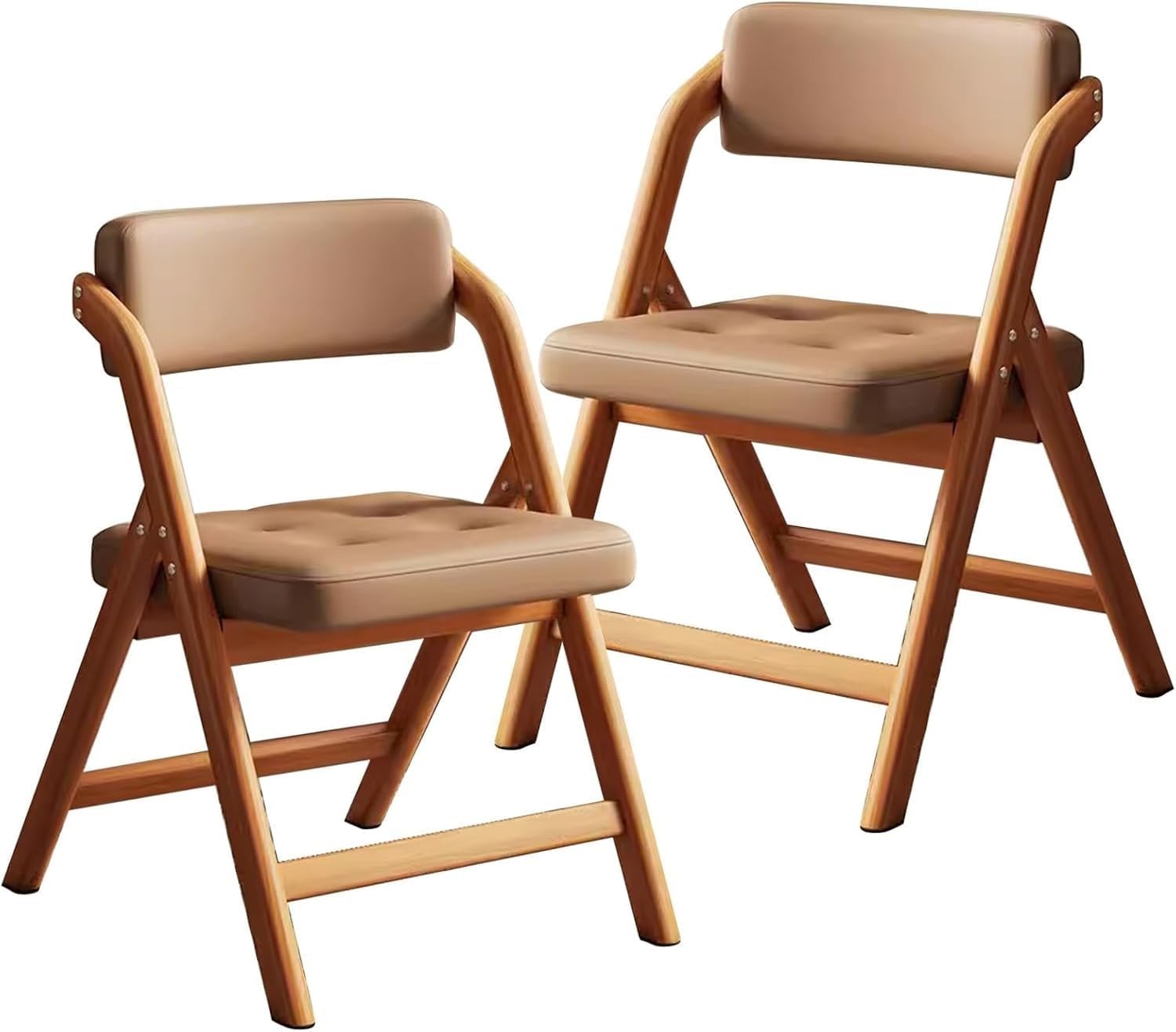 Folding Chairs with Padded Seats, Carbon Steel Bracket Folding Set of 2, Extra for Guests Kitchen, Bedroom,(Brown)
