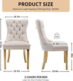 Velvet Dining Chairs Set of 6, Tufted Upholstered High Wingback Chairs with Nailhead Trim & Pull Ring, Golden Stainless Steel Legs for Dining Room, Sillas de Comedor, Beige