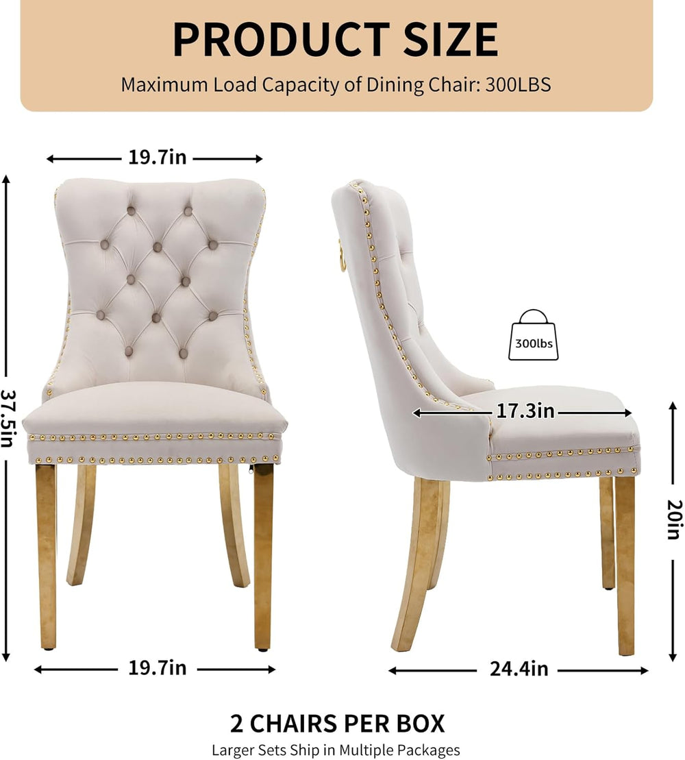 Velvet Dining Chairs Set of 4, Tufted Upholstered High Wingback Chairs with N...