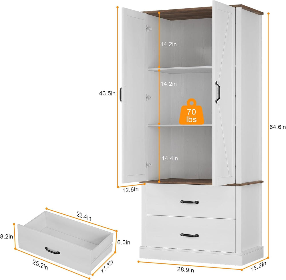 GarveeHome Kitchen Pantry Cabinet, Farmhouse Storage Cabinet with Barn Doors,...