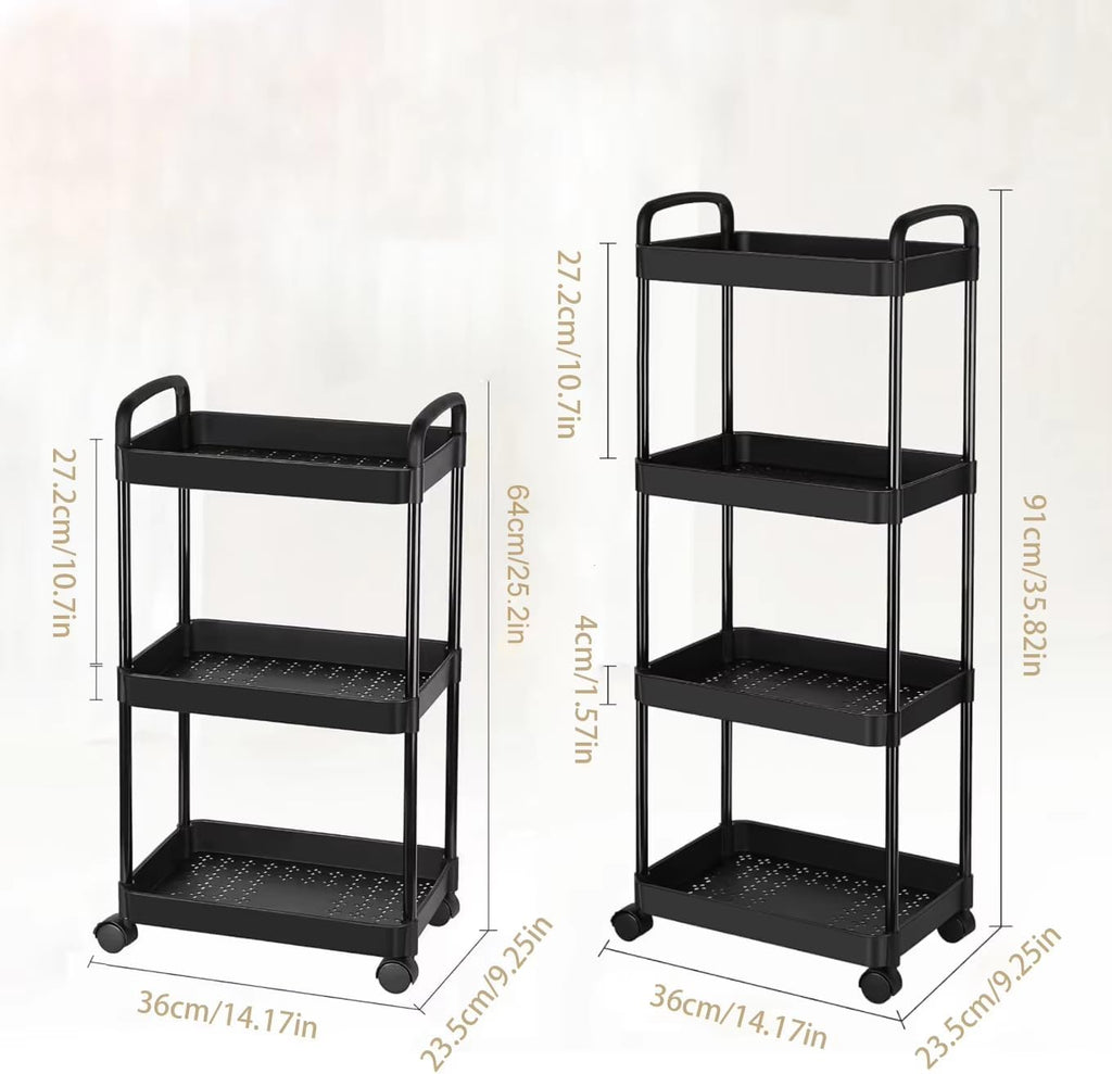 3-Layer, 4-Layer Rolling Cart with Wheels, Detachable Utility Storage Cart with Handle Storage Basket Organizer Shelves for Bathroom, Kitchen Pack of 2