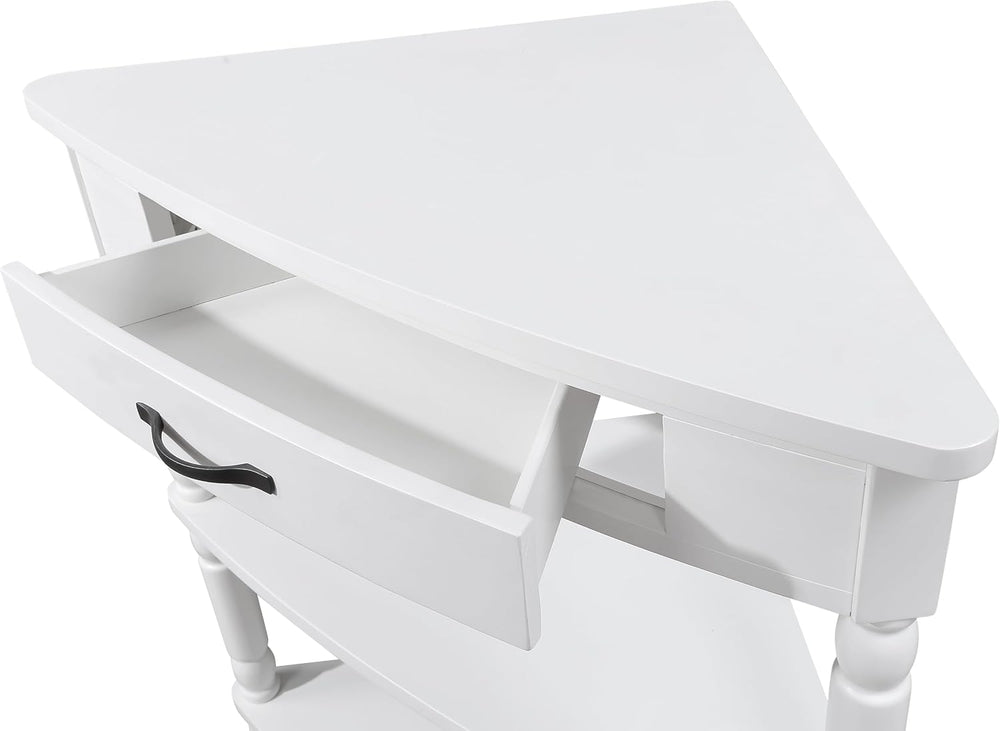 Corner Side Table, 3-Tier Triangle End Table with Drawer and Solid Wood Legs,...
