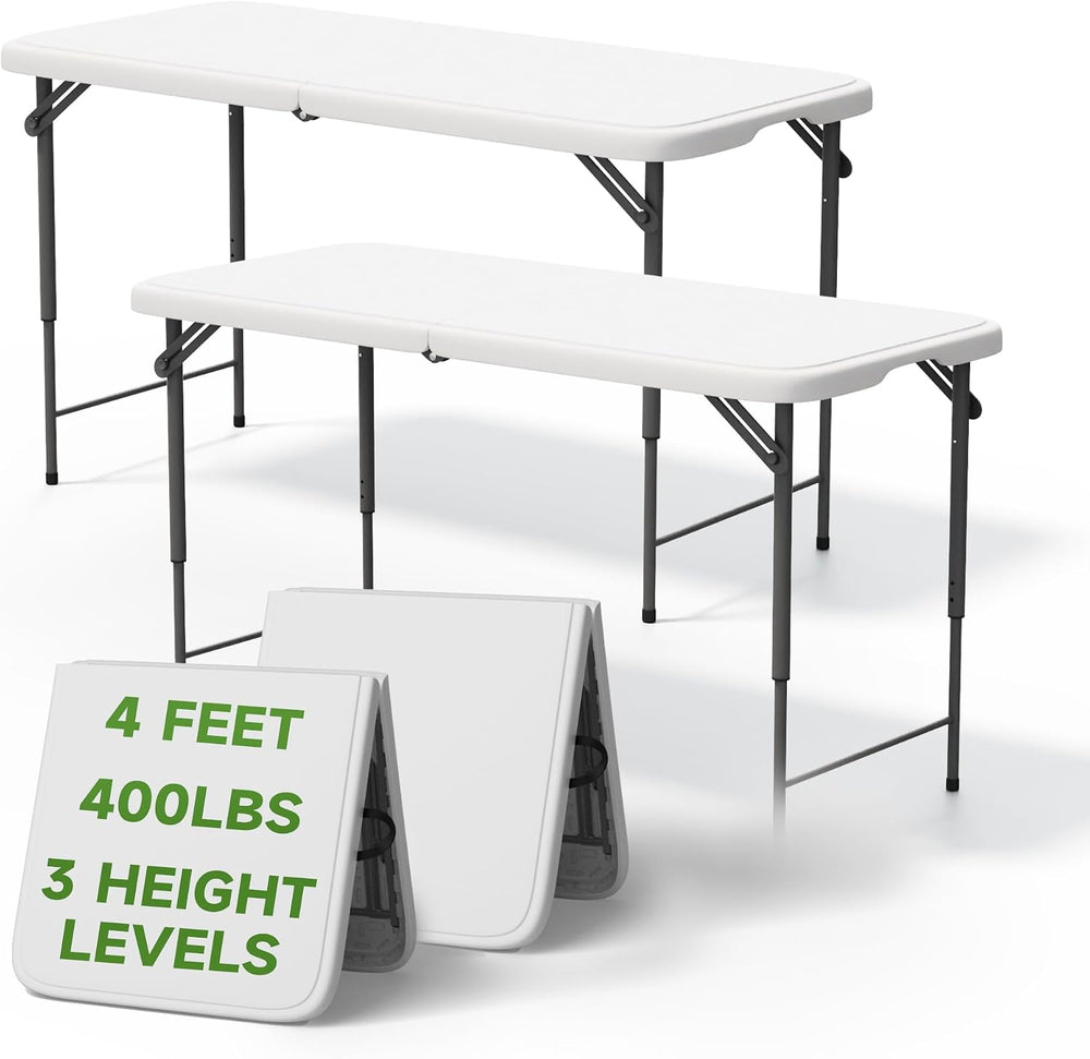 Folding Table 4 Foot - 3-Position Adjustable Height, Heavy Duty 400 lbs Capac...