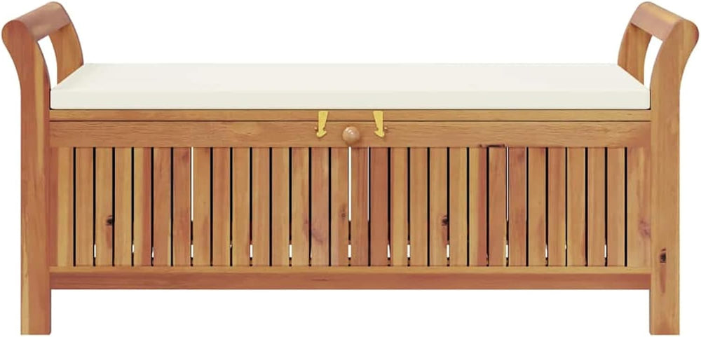 Gecheer Garden Storage Bench with Cushion, Solid Wood Acacia 126 cm Outdoor S...