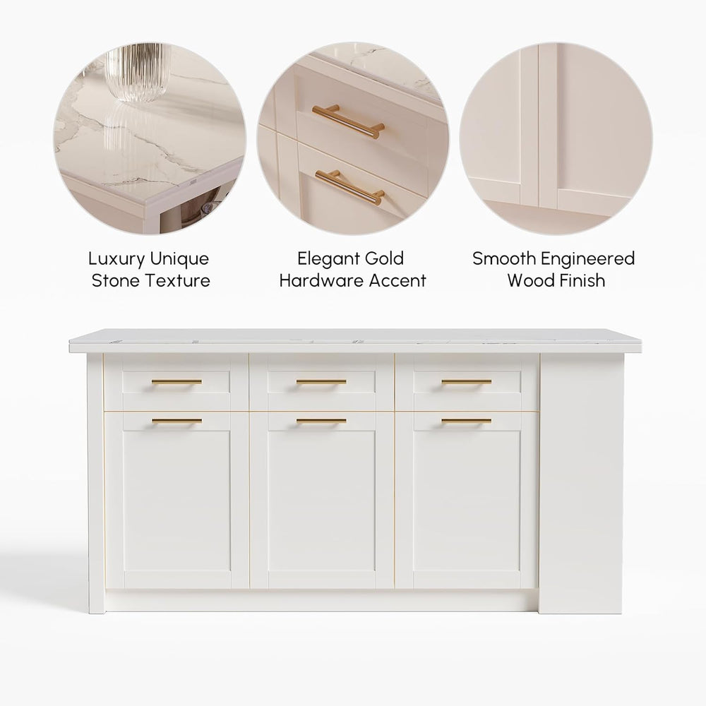 homary 72" White Kitchen Island with Storage Large Kitchen Cabinet with ...