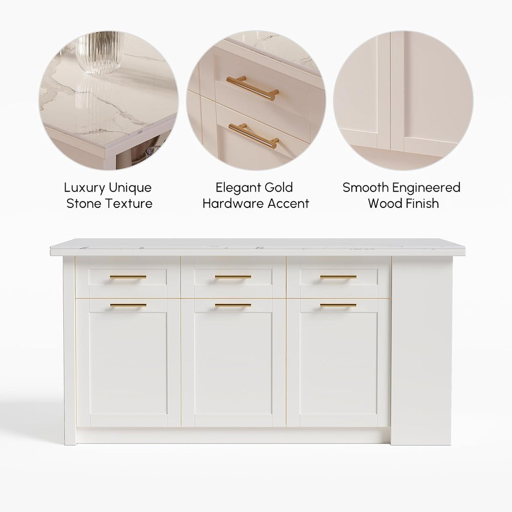 homary Kitchen Island with Bar Stools Set,71" White Kitchen Island with ...