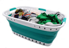 SAMMART 44L Collapsible Plastic Laundry Basket - Foldable Pop Up Storage Container/Organizer - Portable Washing Tub - (1, White/Bluish-Green), Size : 25.4 x 17.3 x 10.2 inches