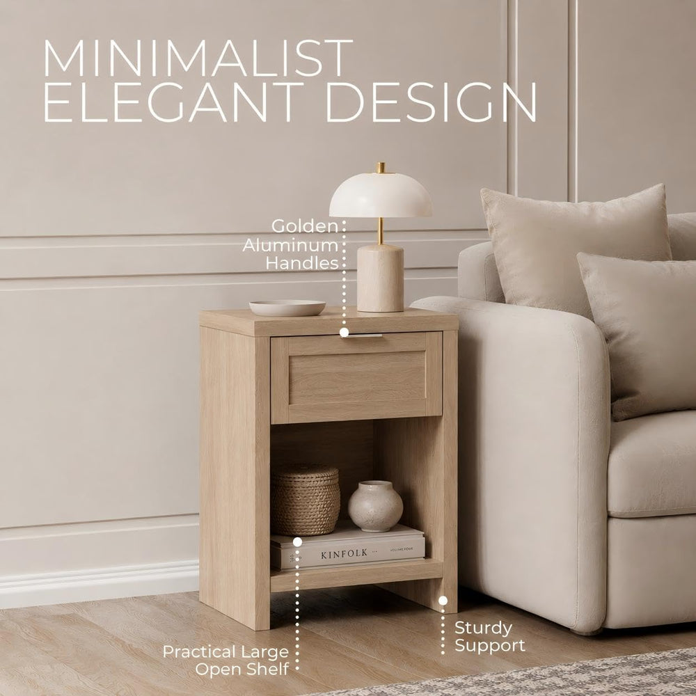 Walsham Natural Nightstands, Light Weathered Oak, 2 Set | Boho Bed Side Table...