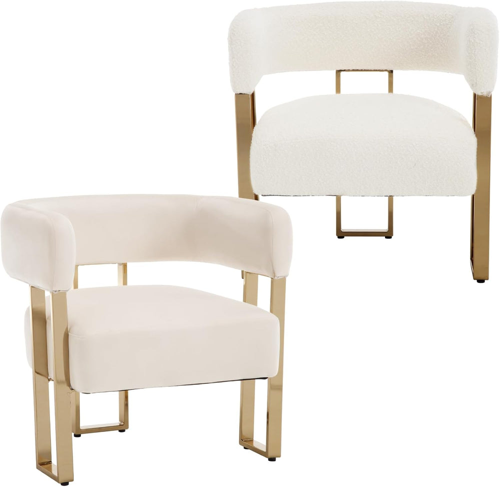 Barrel Accent Chair Set of 2 with Metal Frame Legs, Modern Velvet Living Room...