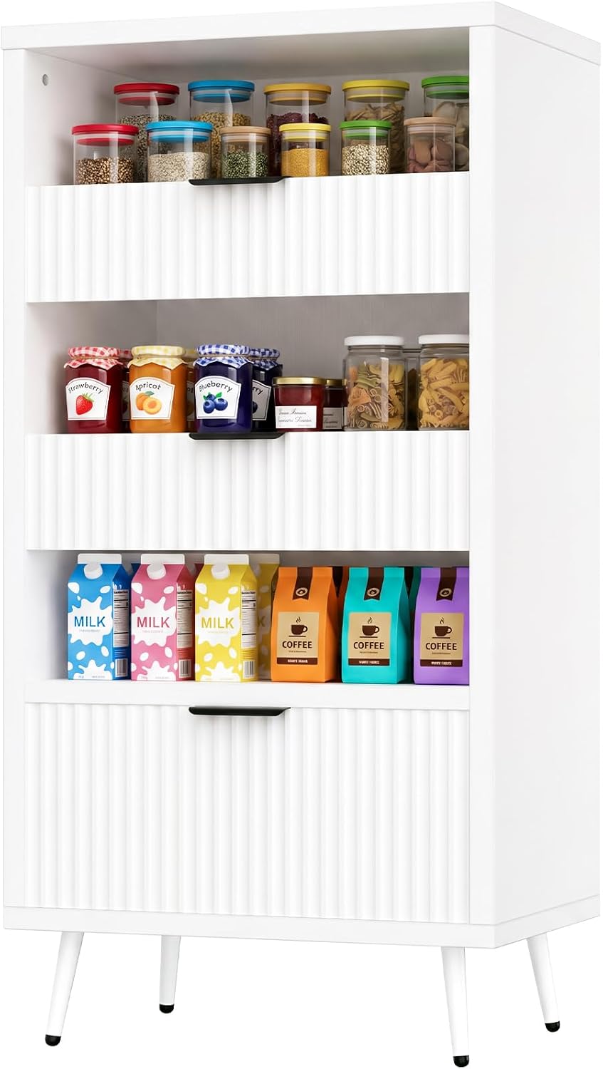 51" Tall Modern White Storage Cabinet, Freestanding Kitchen Pantry Cabin...