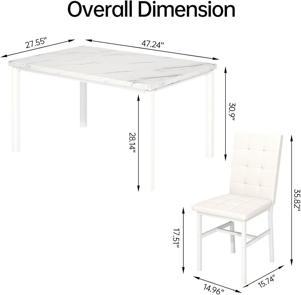 Hooseng Dining Room Table Set 5 Piece Dining Table Set Marble Dining Table 4 ...