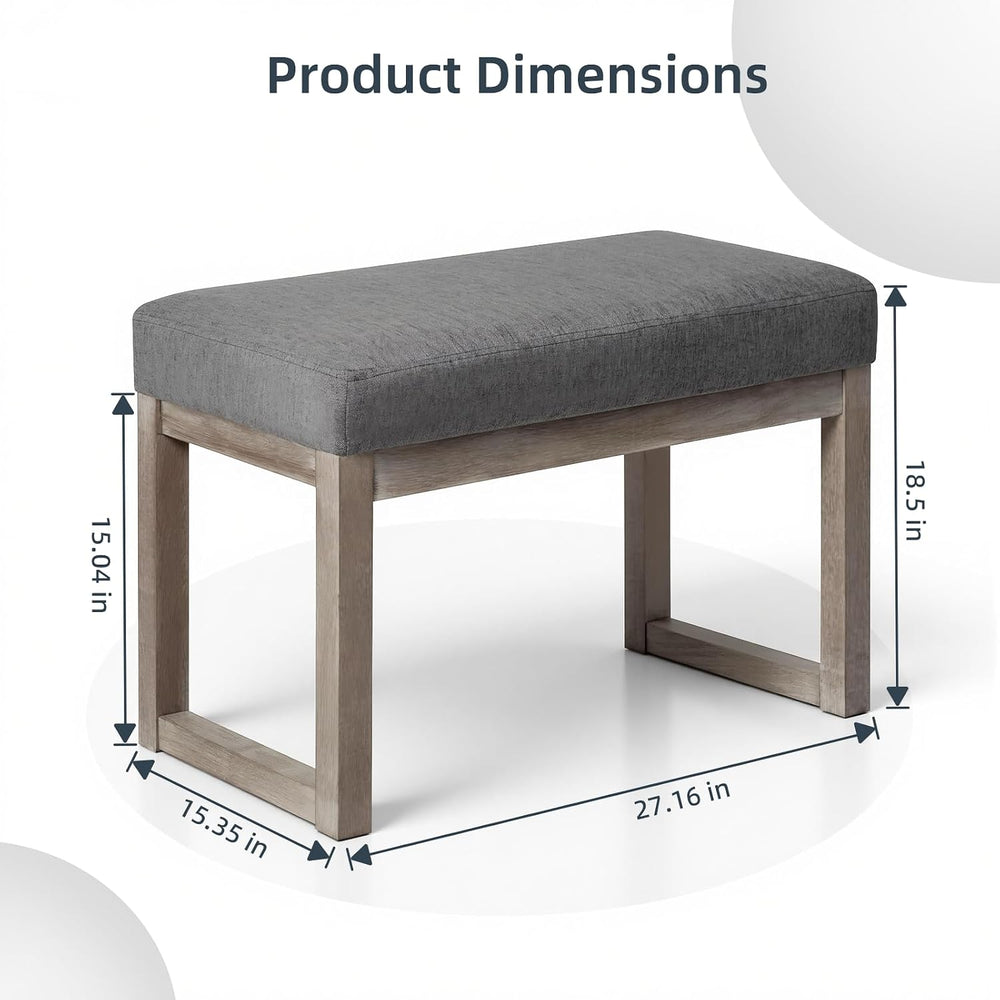 CangLong 27 Inch Wide Rectangle Ottoman Bench Grey Footstool, Linen Look Poly...
