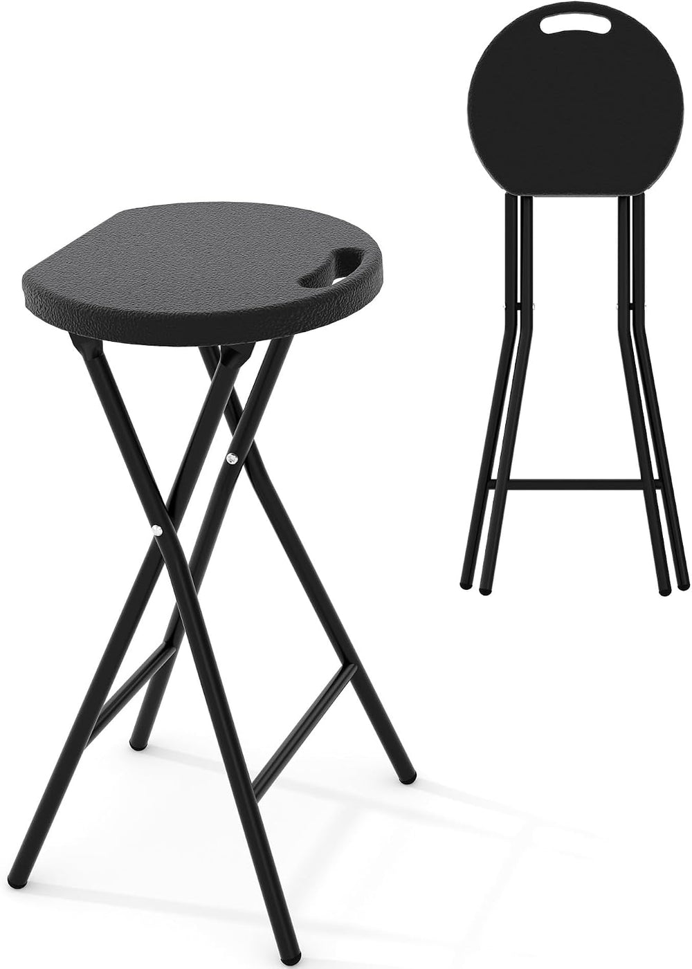 Garvee Folding Stool with Handle 24 Inch Tall 400lbs Capacity, 1 Pcs Black