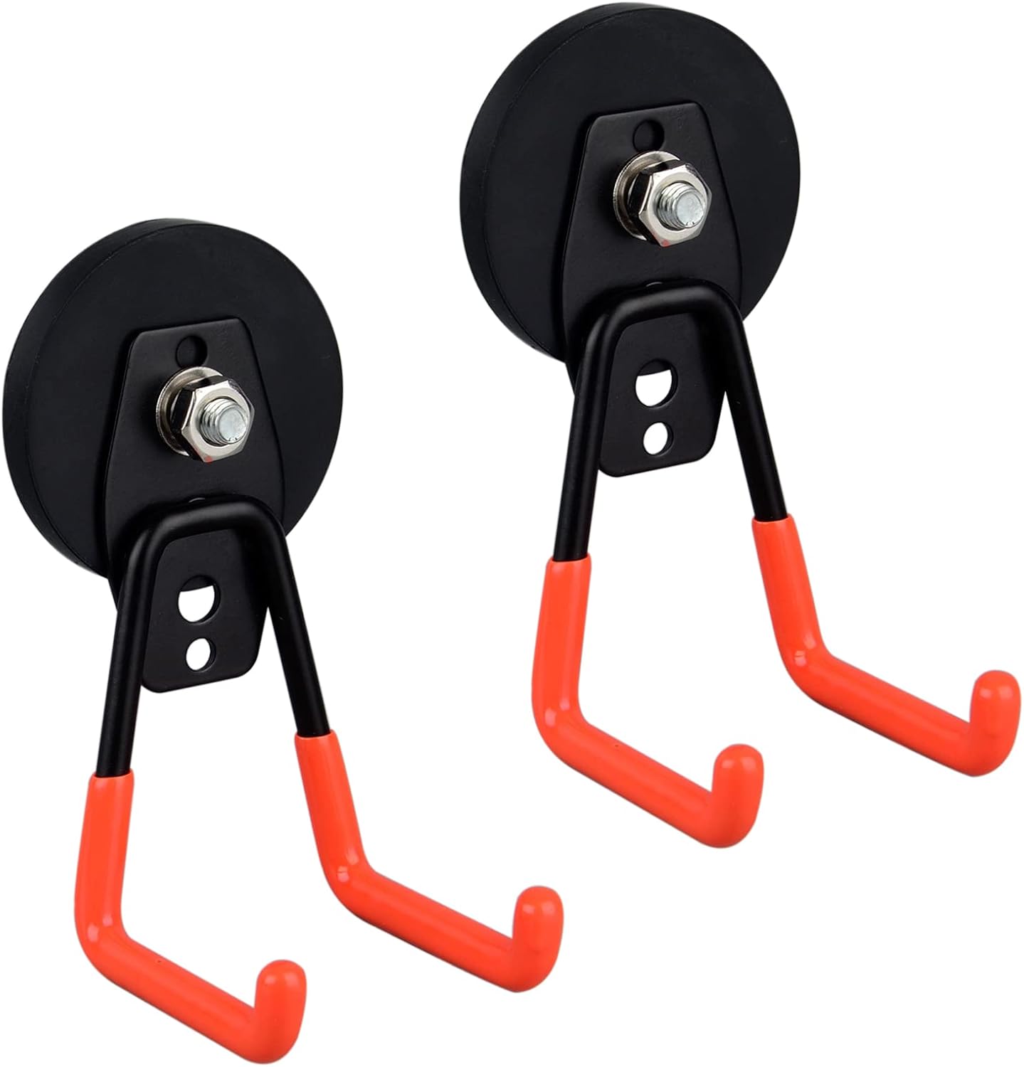 ULIBERMAGNET Heavy Duty Magnetic Garage Hooks,Strong Large Magnet Hooks for Power Drill,Garden Tools,Hose,Pegboard,Garage, Workshop,2 Pack Magnetic Storage Holder for Indoor Outdoor Hanging(Orange)