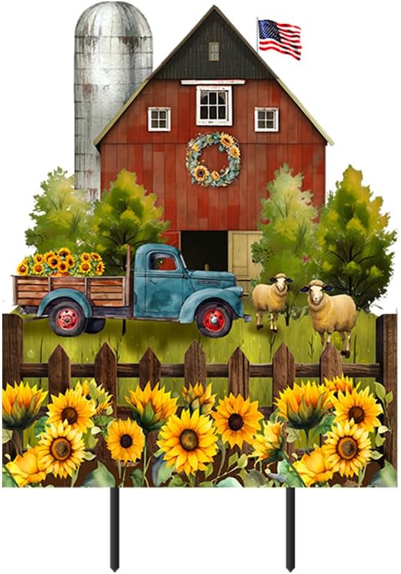 Briarwood Lane Summer Metal Art 28x16 Sunflower Barn for Summer Metal Art