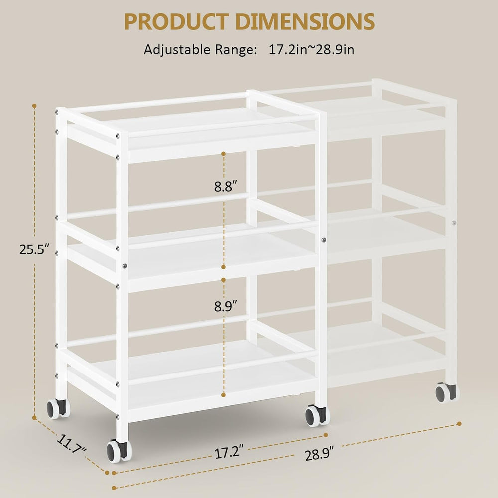 3-Tier Expandable Rolling Pantry Organizers and Storage Cart with Wheels, Adj...
