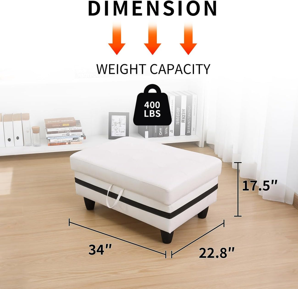 Leather Storage Ottoman Bench,33.5" Large Square Ottoman with Storage, F...