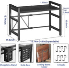 Extendable Microwave Oven Rack, 15.7~24.8" L Expandable Microwave Stand with Storage Shelf Heavy Duty with 6 Hooks and Chopsticks Cutting Board Holder for Kitchen Countertop