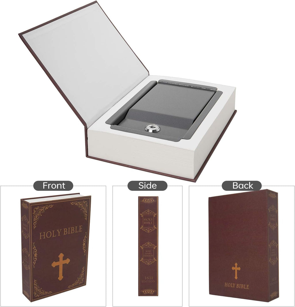 Real Paper Transfer Book Safe, Hollow with Secret Hidden Compartment, Key Lock, 8.7"×6"×2" (Bible-Key)