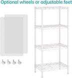 SINGAYE 4 Small Shelves Storage Shelf Wire Shelving Unit Metal Shelf Adjustable Organizers Storage Shelving with Wheels for Bathroom Laundry Room Kitchen Pantry11.5”D x 17.3”W x 44.5”H White