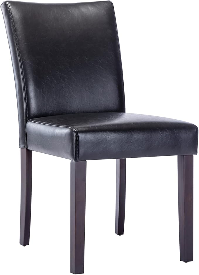 Watson & Whitely Upholstered Dining Chairs Set of 4, Faux Leather Armless Dining Room Chairs with Solid Wood Legs & Back Side Chair for Kitchen, Living Room, Restaurant, Black
