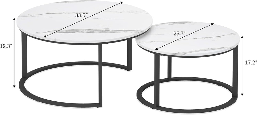 WiberWi Round Coffee Table Nesting Tables Set of 2, Large: Ø 34.0", Smal...