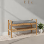 Children Footstool Organizer Bench with Upholstered Seat and Bamboo Shoe Rack Sturdy Build with Straight Legs Rounded Handles for Easy Carry Suitable for entryway Nursery Living Room Hallway