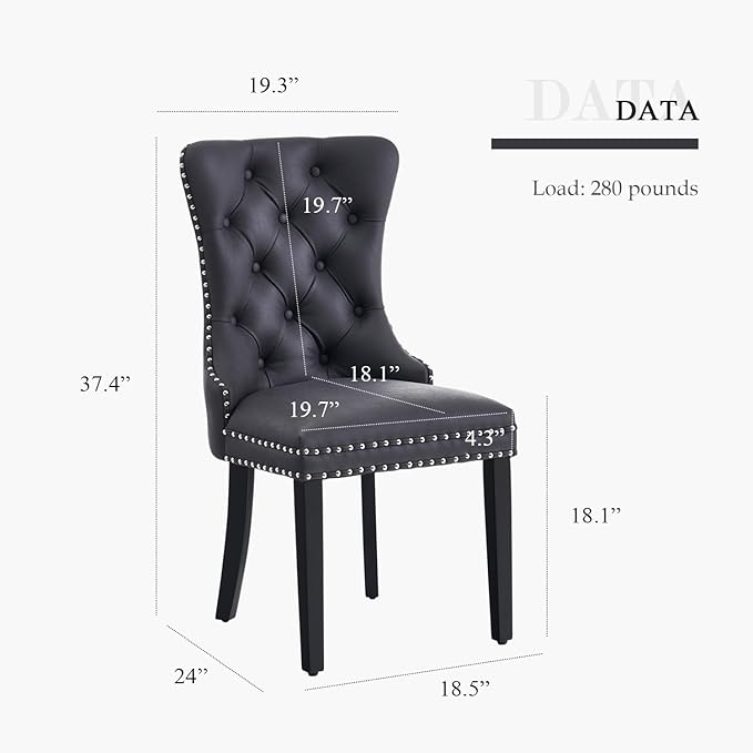 Leather Dining Chair Set of 2, Dining Room Chairs with Nailhead Ring Pull Tri...