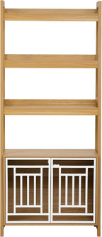 2 in 1 Dog Furniture Dog Crate Ladder Bookshelf, Tall Wood Display Shelf with Storage, Dog Kennel Bookcase for Small Sized Dogs up to 50lbs, 32.5" L