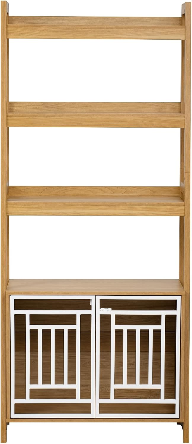 2 in 1 Dog Furniture Dog Crate Ladder Bookshelf, Tall Wood Display Shelf with Storage, Dog Kennel Bookcase for Small Sized Dogs up to 50lbs, 32.5" L