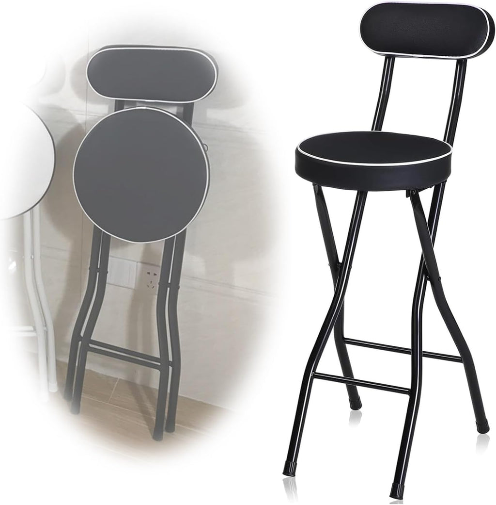 Adults Folding Bar Stool, 29.5inch High Chair with Backrest, Cushioned Padded Stool for Breakfast/Kitchen/Living Room/Bedroom (Size : 1 pc)