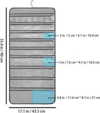 Travel Jewelry Organizer Dual Sided Hanging Earring Holder Bracelet Storage Rolls Rings Display Case with 68 Zippered Pockets (GREY)