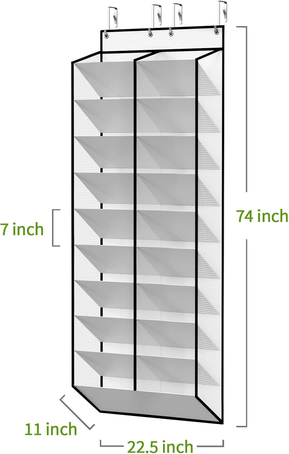 KEEPJOY 20-30 Pairs Over the Door Shoe Organizer, Mesh Hanging Shoe Rack for Door Storage with 20 Wide Deep Pockets,10-Tier White Door Shoe Holder Fits Sneakers, Boots.