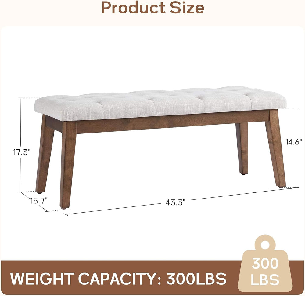 HUIMO Upholstered Bench, Button Tufted Dining Bench (Beige) | with Solid Wood...