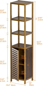 HITNET Bathroom Cabinet, Bamboo Floor Cabinet Freestanding Narrow Storage Unit with Removable Shelves, 6 Tier Tall Cabinet, Walnut
