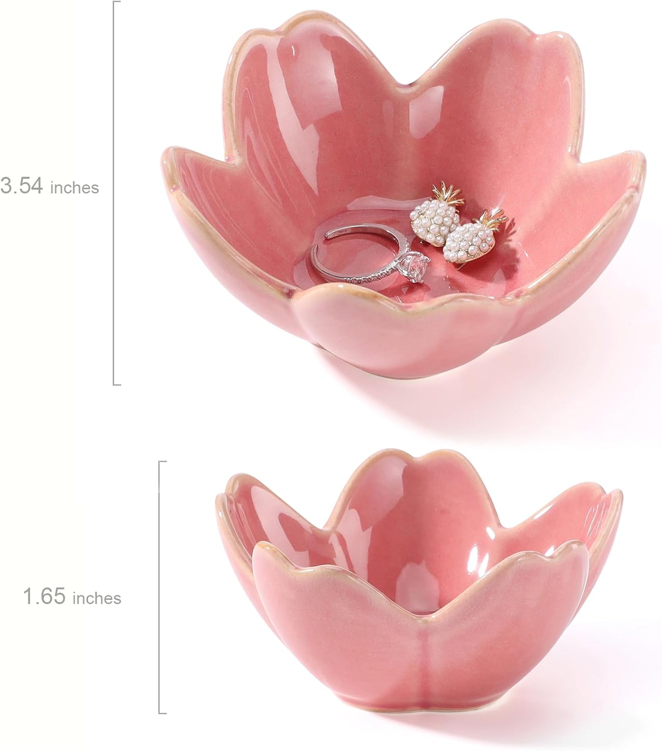 Pink Flower Ring Dish Holder,Jewelry Dish Tray,Small Trinket Tray,Jewelry Plate Bowl,Key Bowl,Decorative Plate,Mothers Day Birthday Gifts for Women Friends,Ceramic Kiln effect White