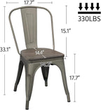 Yaheetech Metal Dining Chairs Set of 4, Industrial Stackable Kitchen Chairs with Wood Top Seat for Dining Room/Restaurant/Bistro/Patio, Indoor & Outdoor Use, Gun Metal