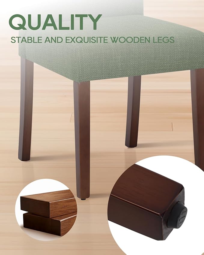 Upholstered Dining Chairs Set of 2 - Line Fabric Modern Farmhouse Kitchen Chairs,Mid-Back Dining Room Chairs with Wooden Legs