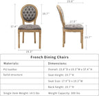 French Country Dining Chairs Set of 2, Gray Kitchen & Dining Room Chairs, Velvet Kitchen Chairs, Tufted Upholstered, Wood Legs, Sillas De Comedor (Velvet, Grey, 2 Pcs)
