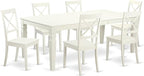 East West Furniture LGBO7-LWH-W 7 Piece Kitchen Table Set Consist of a Rectangle Dining Table with Butterfly Leaf and 6 Dining Room Chairs, 42x84 Inch, Linen White