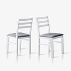 Livinia Seattle Modern Farmhouse Kitchen Dining Room Chair Set of 2, Solid Wood Fabric Upholstered Cushion Seat Wood Ladder Back Chairs (White)