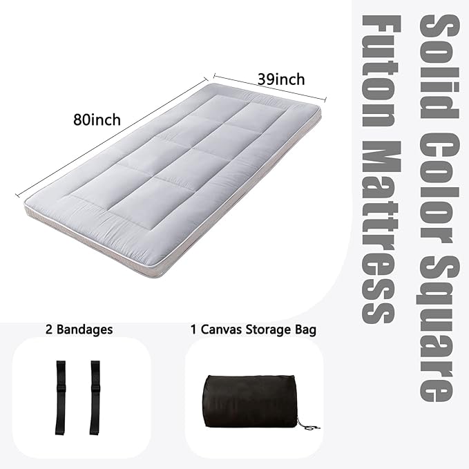 MAXYOYO Twin Bed Japanese Floor Futon Mattress, Camping Pad, Foldable and Portable Floor Bed Topper, Grey Single
