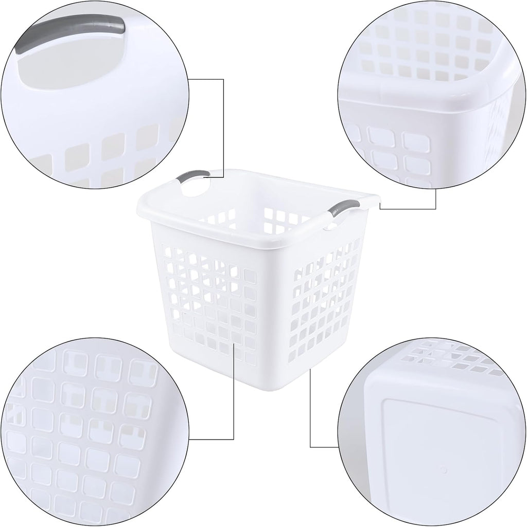 4 Packs 70 Liter Large Laundry Hamper with Handles, Plastic Laundry Clothes Baskets for Storage, White
