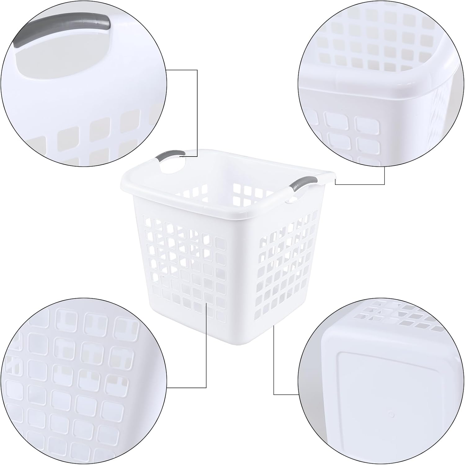 4 Packs 70 Liter Large Laundry Hamper with Handles, Plastic Laundry Clothes Baskets for Storage, White