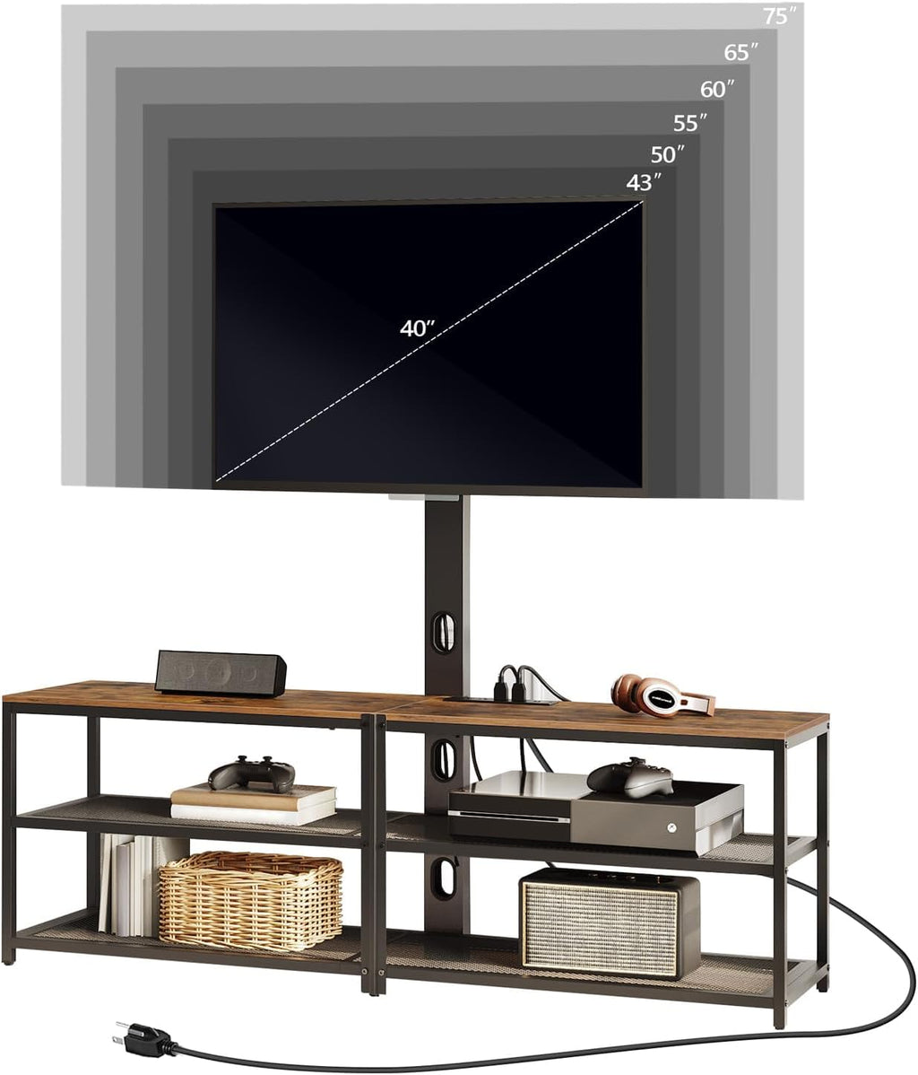 MAHANCRIS 59" TV Stand with Mount and 4 Power Outlets, Entertainment Center Media Console, Swivel TV Stand Mount up to 75 inch TVs, Height Adjustable, Metal Frame for Living Room, Bedroom TVHR35E01V