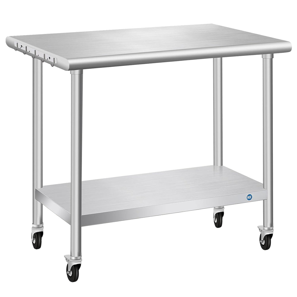 Stainless Steel Table with Wheels 24 x 36 Inch Commercial Stainless Steel Pre...