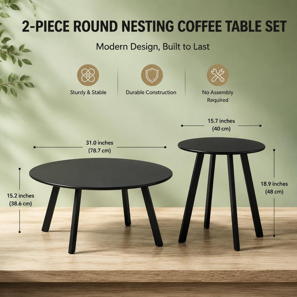 Weather Resistant Modern 2 Piece Round Nesting Coffee Table Set