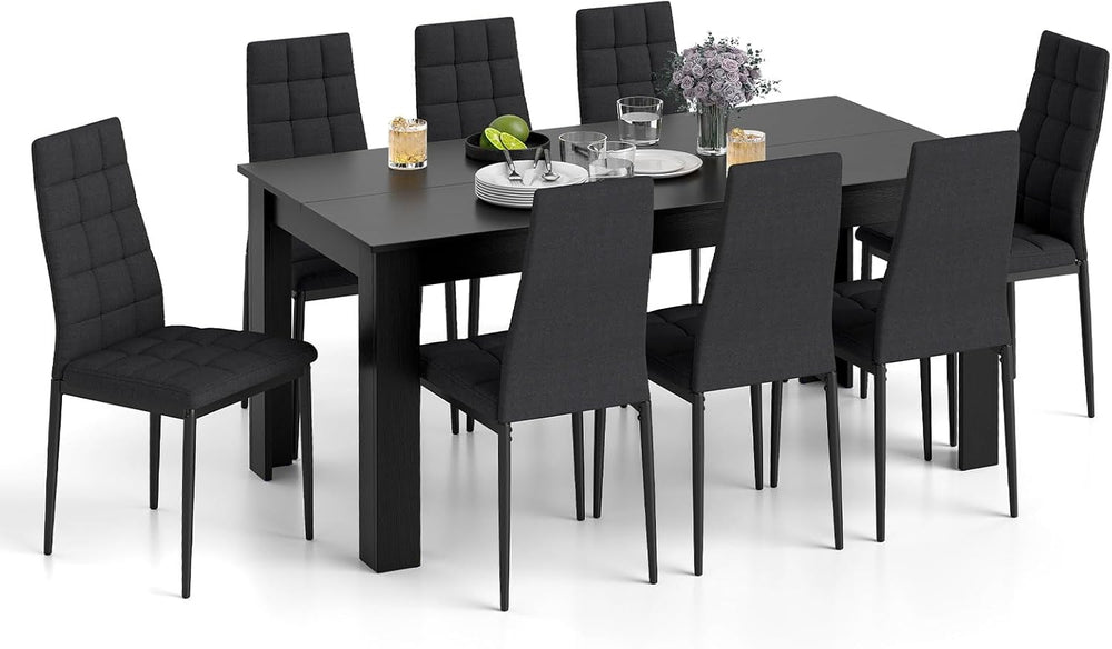 GIANTEX 9-Pieces Dining Table Set for 8, 63" Table, Padded Seat & Ba...