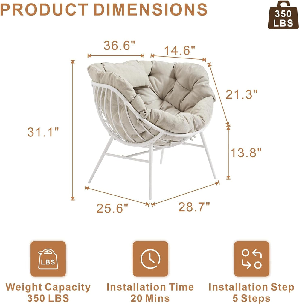 Outdoor Oversized Egg Chairs, Steel Frame Single Living Room Reading Chair wi...